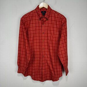 Brooks Brothers 346 Button Down Shirt Men Small Orange White Check 100% Cotton